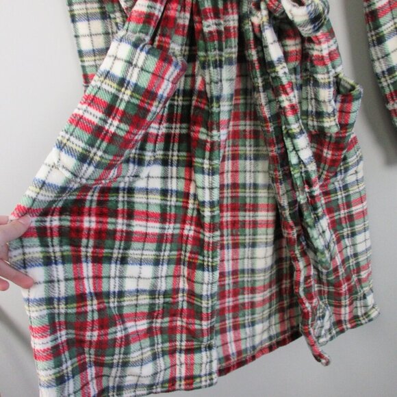 Pottery Barn Women's Plaid Robe Medium Red Multicolor Belted Long Sleeve 692 - Picture 7 of 10